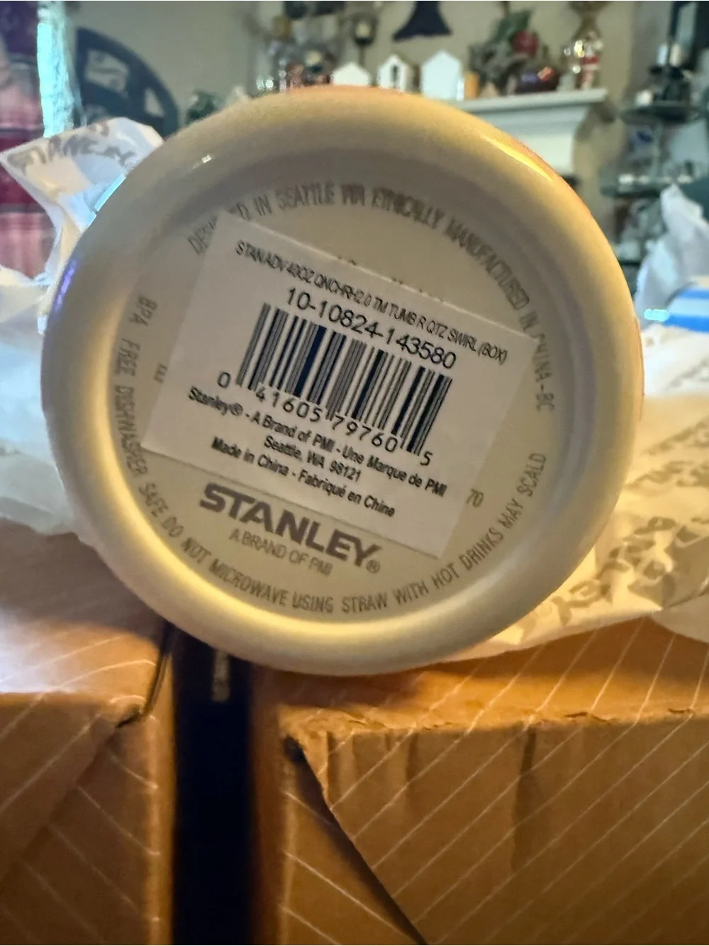 Stanley Pink and Cream Striped Insulated Tumbler with Handle and Straw
